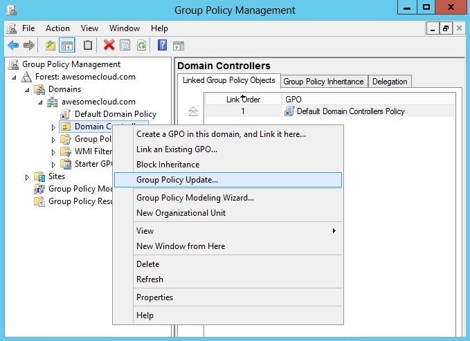 Windows Server 2012 Group Policy Update