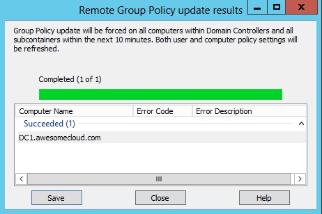 Windows Server 2012 Group Policy Force Update Completion
